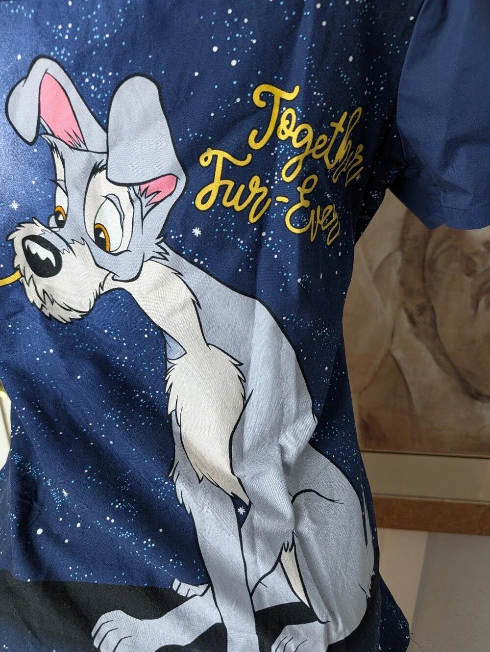 Disney Lady & the Tramp "Perfect Pair" scrub top, Size S - Picture 5 of 7